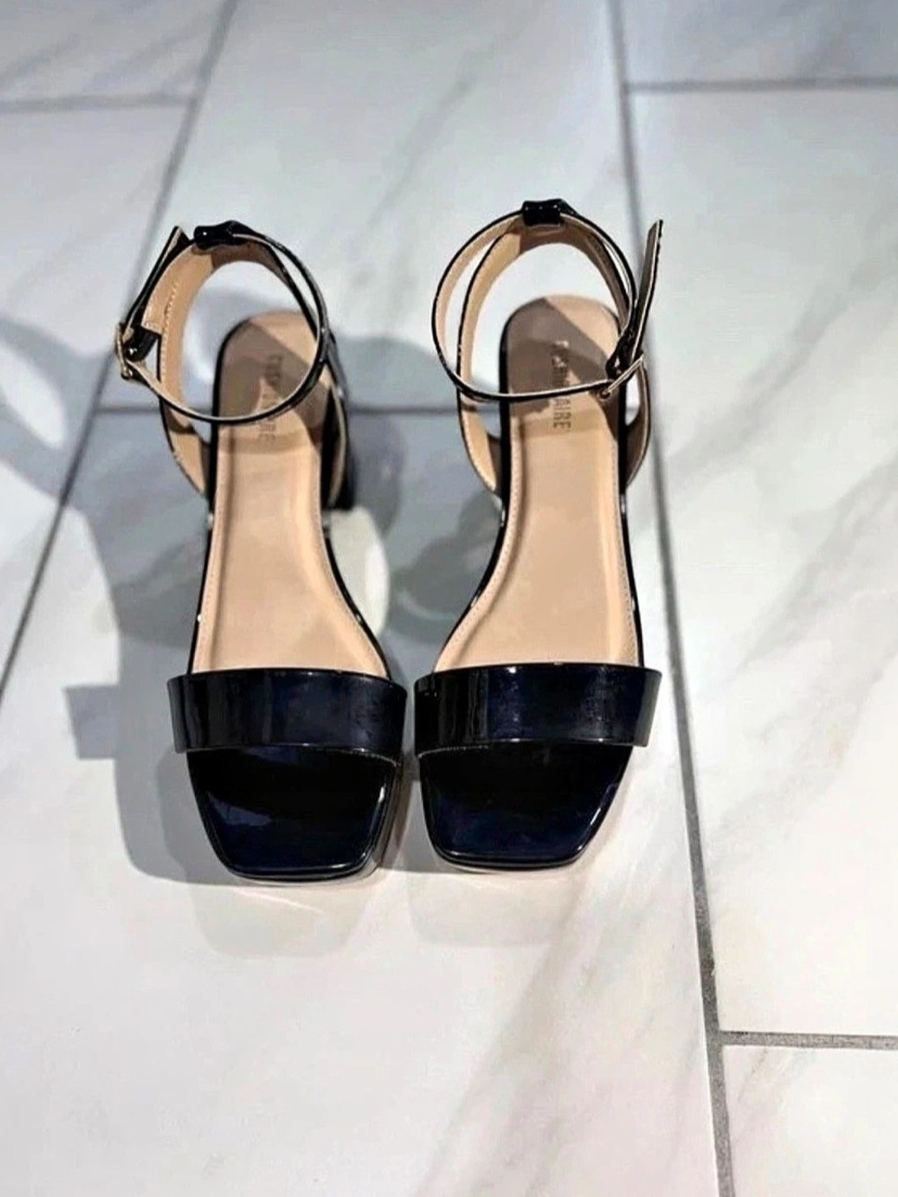 Cushionaire Black Patent Ankle Strap Heels Like New